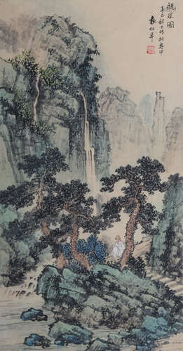 A CHINESE WATERFALL PAINTING PAPER SCROLL, YUAN SONGNIAN MAR...