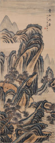 A CHINESE HORSE PAINTING PAPER SCROLL, XU BEIHONG MARK