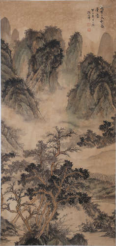 A CHINESE AUTUMN SCENE SILK PAINTING, GU XIJIN MARK