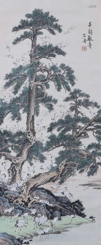 A CHINESE CARROT PAINTING PAPER SCROLL, SHEN QUAN MARK