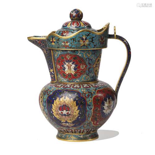 A CLOISONNÉ ENAMEL BUDDHIST LOTUS MONK’S CAP JUG