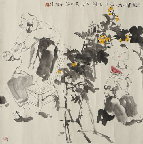 A CHINESE FIGURE PAINTING SCROLL, CHEN FUMING MARK