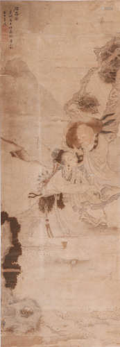 A CHINESE IMMORTAL PAINTING SCROLL, DU HENG MARK