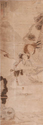 A CHINESE IMMORTAL PAINTING SCROLL, DU HENG MARK