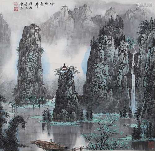 A CHINESE LANDSCAPE PAINTING RUBBING, LIN FENGMIAN MARK