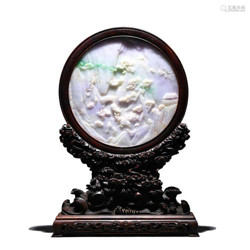 A CARVED JADEITE ROUNDED TABLE SCREEN