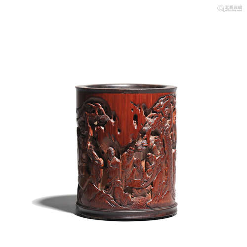 A CARVED BAMBOO SCHOLARS BRUSH POT