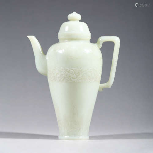 A CARVED JADE EWER AND COVER