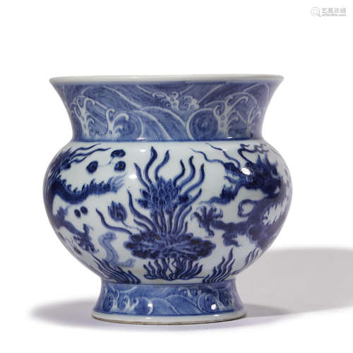 A BLUE AND WHITE DRAGON AND LOTUS ZHADOU VESSEL