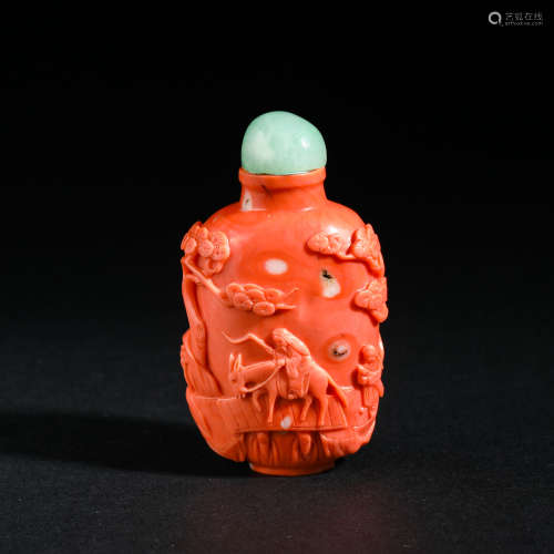 Qing Dynasty Coral Figure Snuff Bottle