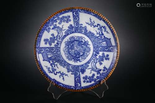 Qing Dynasty Blue and White Flower and Bird Plate