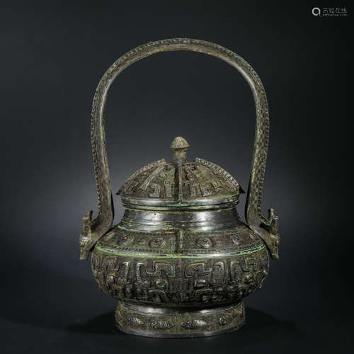 Han Dynasty Bronze Animal Pattern Portable Pot