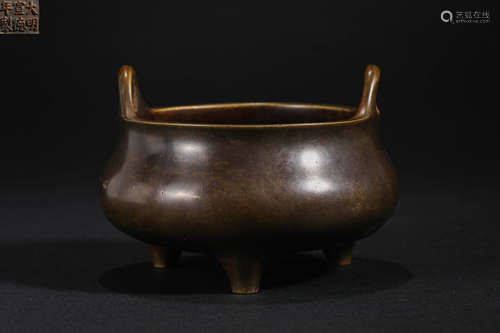 Ming Dynasty Bronze Double Ear Stove