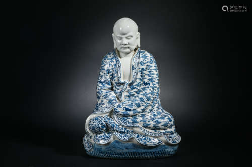 Qing Dynasty Blue and White Arhat Statue