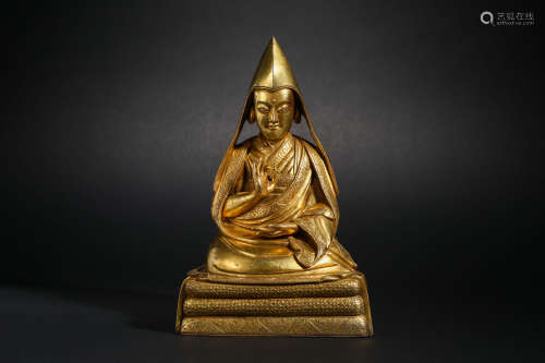 Qing dynasty Tsongkhapa inlaid with gold