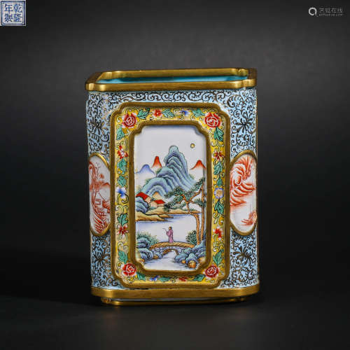 Qing dynasty painting enamel flower pen holder