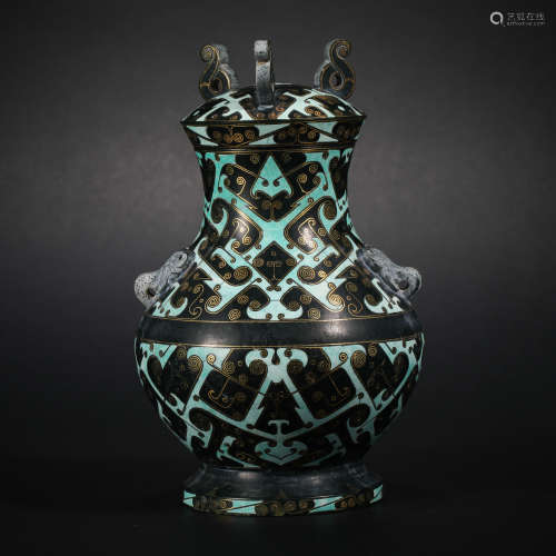 Han Dynasty inlaid turquoise jar