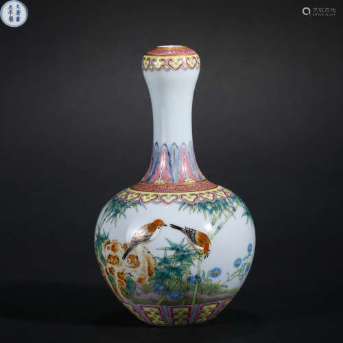 Qing dynasty famille rose flower and bird vase