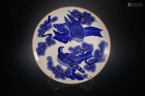 Qing Dynasty Blue and White Double Eagle Plate