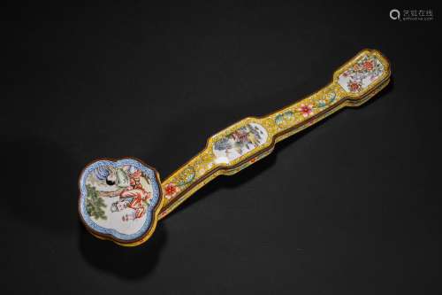 Qing Dynasty painted enamel flowers and flowers Ruyi