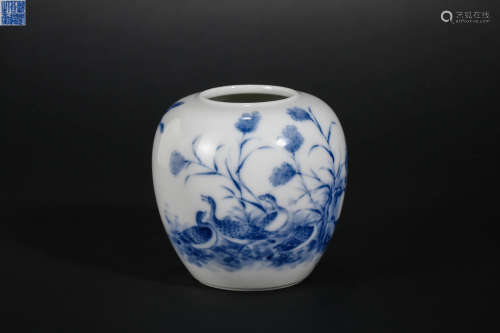 Qing Dynasty blue and white flower brush wash