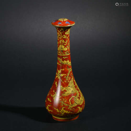 Ming Dynasty Red Glazed Dragon Vase