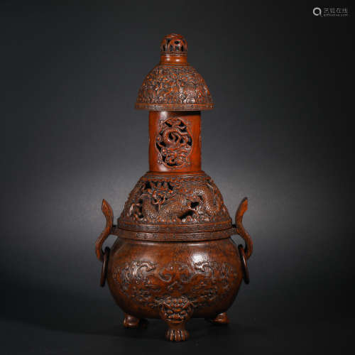Qing Dynasty Bamboo Carving Animal Pattern Aromatherapy Oven