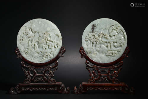 Qing Dynasty Hetian Jade Landscape Screen