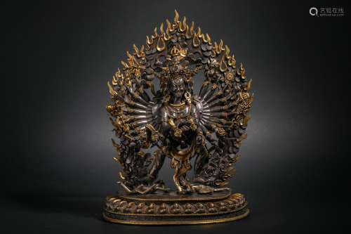 Qing Dynasty Bronze inlaid with gold and great mighty King K...