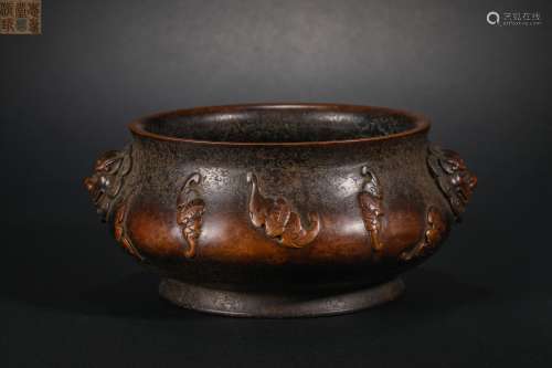 Qing Dynasty Five Blessing Stove Made of Bronze