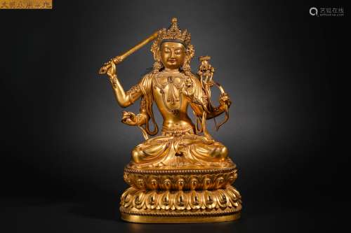 Qing Dynasty Gilt Bronze Four Arms
Manjusri Bodhisattva Budd...