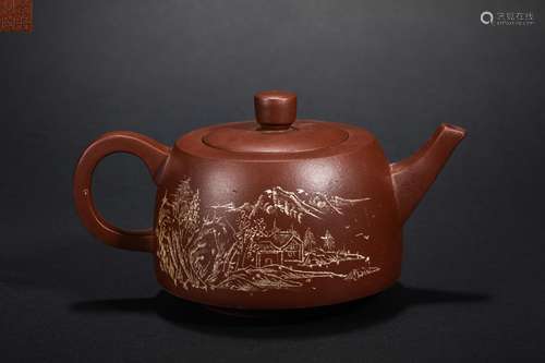 Qing Dynasty Flower Purple Clay Teapot