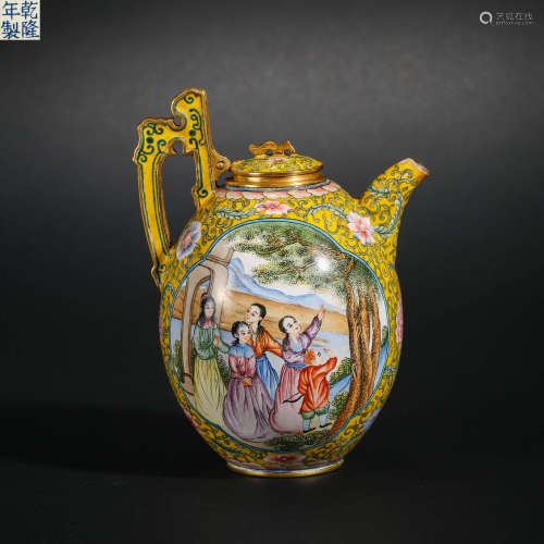 Qing Dynasty enamel figure portable pot
