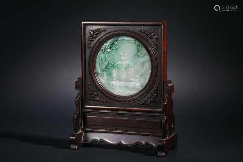Qing Dynasty Red Sandalwood and Jade Screen