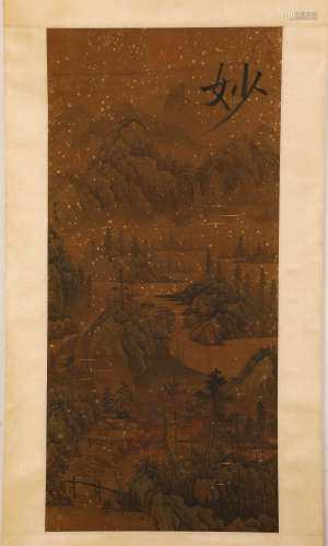 Chinese ink painting, Liu Songnian's landscape vertical scro...