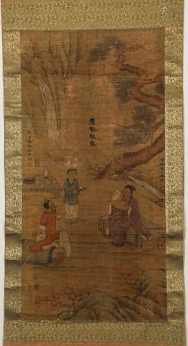 Chinese ink painting, Liu Songnian's figure vertical scroll