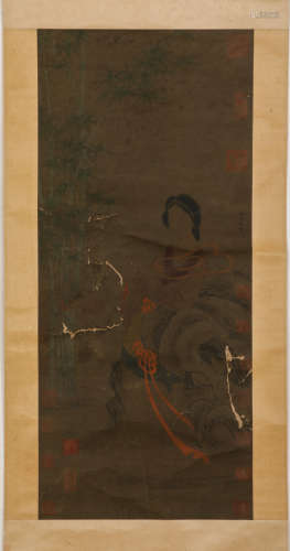 Chinese ink painting, Yang Wujiu's figure vertical scroll