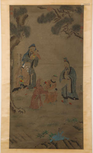 Chinese ink painting, Zhao Bosu's figure vertical scroll