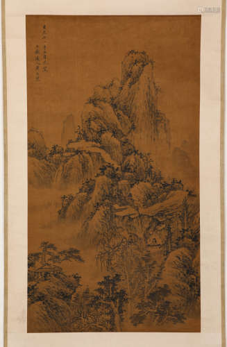 Chinese ink painting, Huang GongWang's landscape vertical sc...