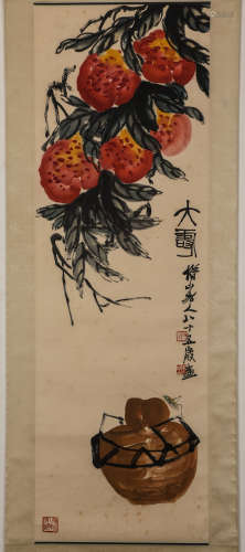 Chinese ink painting, Baishi's Peach vertical scroll