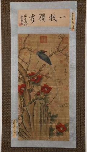 Chinese ink painting, Lu Ji's  flower vertical scroll