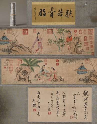 Chinese Ink Painting, Qian Xuan's figure  Long Scroll