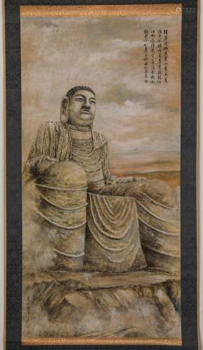 Chinese ink painting, Liang Sicheng's Buddha statue vertical...