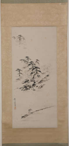 Chinese ink painting, Wu Zhaozeng's landscape vertical scrol...