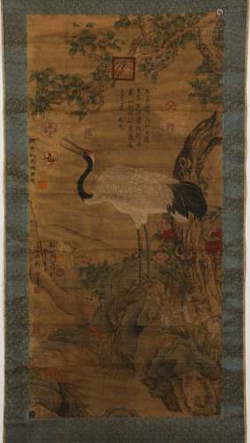 Chinese ink painting, Crane vertical scroll