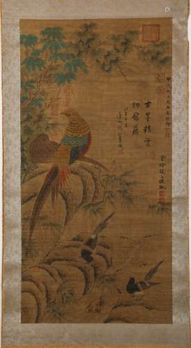 Chinese ink painting, Flowers and birds vertical scroll