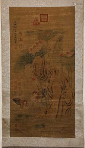 Chinese ink painting, Zhu Derun's flowers and birds vertical...