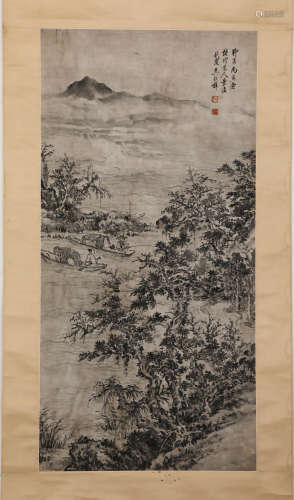 Chinese ink painting, Wu Guxiang's  landscape vertical scrol...