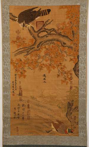 Chinese ink painting, Li Cheng's tree and bird vertical scro...