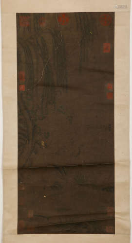 Chinese ink painting, Yan Hui's figure  vertical scroll